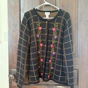 vintage floral embroidered plaid sweater